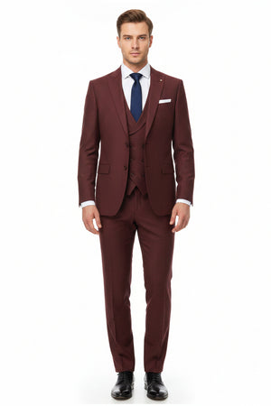 Red Raymond Luxurious Unstitched Polywool trousers and suiting fabric showing textured fabric and vibrant color detail.
