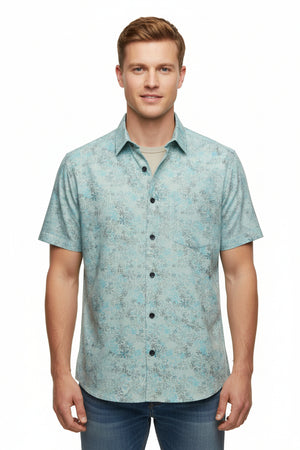 Teal blue Arvind Jacquard cotton unstitched shirting fabric with intricate jacquard pattern, ideal for custom shirts and garments.