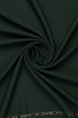 Raymond unstitched poly viscose trousers and suiting fabric in seaweed green, fabric swatches with textured appearance and natural drape
