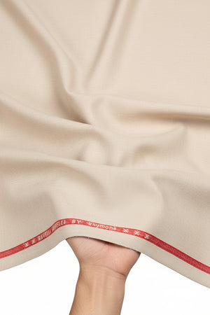Raymond unstitched poly viscose trousers and suiting fabric in sand beige, showcasing fabric texture and color for tailoring.