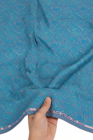 Steel blue Arvind Jacquard cotton unstitched shirting fabric with intricate jacquard pattern, ideal for custom shirts.