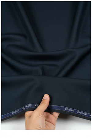 Raymond unstitched poly viscose trousers and suiting fabric in Prussian Blue, showcasing fabric texture and color detail.