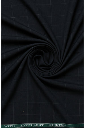Raymond unstitched charcoal grey checks poly viscose Lycra trousers and suiting fabric, displayed flat with fabric texture visible.