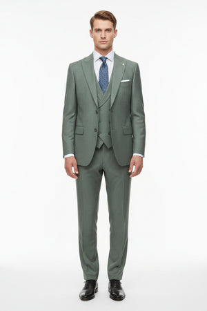 Raymond Luxurious unstitched polywool trouser and suiting fabric in pista green, ideal for custom men's suits and formal wear.