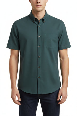 Beetle green Tessuti satin unstitched shirting fabric from Mensfabric, smooth and plain textile ideal for custom shirts