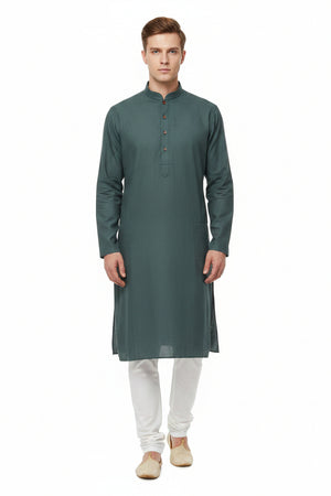 Beetle green Tessuti satin unstitched shirting fabric by Mensfabric, smooth plain woven textile for custom shirts.