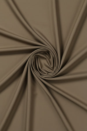 Army brown Tessuti Satin unstitched shirting fabric by Mensfabric, showing smooth, plain satin textile with a subtle sheen.