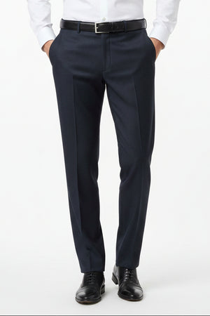 Navy blue Raymond unstitched polyviscose trousers and suiting fabric, fabric close-up showing texture and weave details.