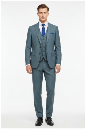 Grey Raymond Super 120’s poly wool trouser and suiting fabric, close-up view showing textured fabric detail