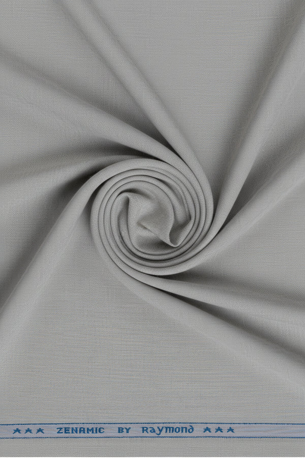 Gray Raymond Poly viscose suiting fabric with a cloud pattern, showcasing the soft viscose blend and smooth texture.
