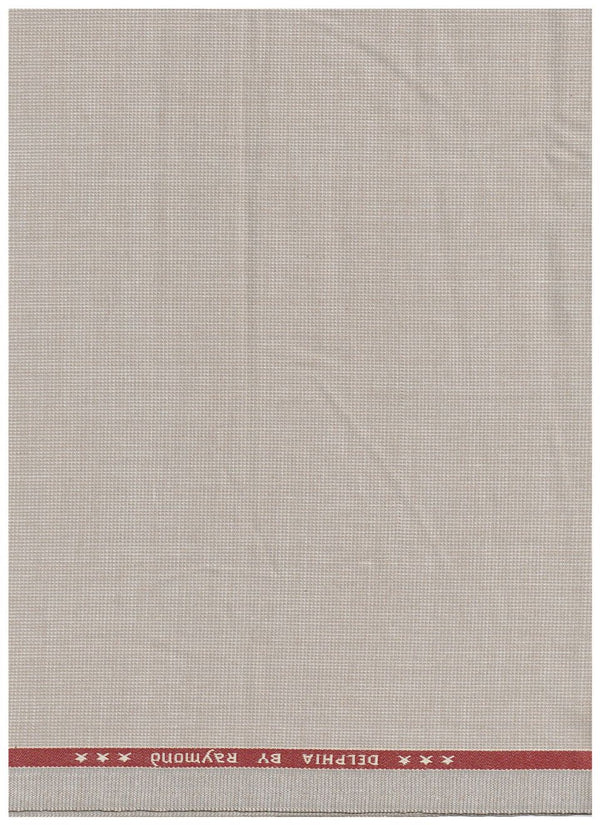 Raymond Poly viscose suiting fabric in light fawn, close-up view showing soft texture and fabric weave.