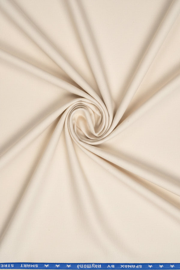 Ivory Raymond poly wool suiting fabric with wool blend texture, shown in close-up image.