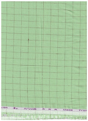 Green Arvind linen checks shirting fabric with a classic check pattern, ideal for stylish, breathable shirts.