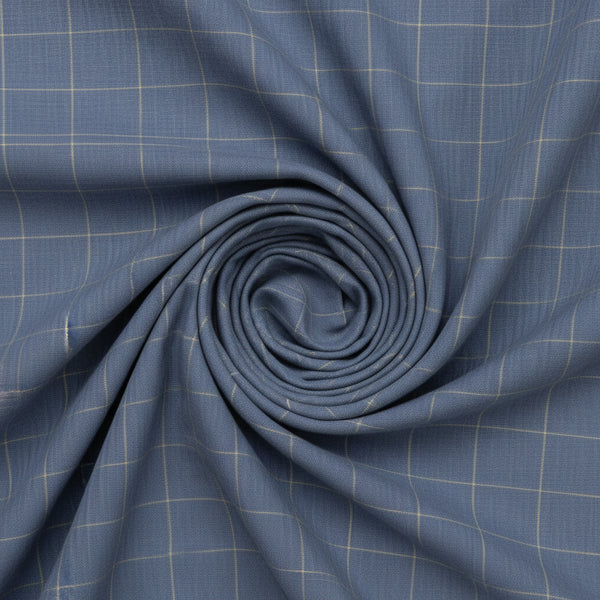 Slate grey Arvind linen shirting fabric with check pattern, showcasing the textured textile suitable for stylish shirts.
