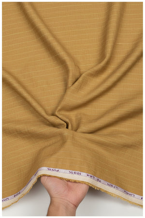 Orange Arvind Tresca linen striped shirting fabric with a lightweight, breathable textile ideal for shirts and summer apparel.