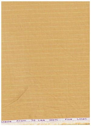 A close-up of a woven fabric or material swatch in a warm tan/beige color with subtle horizontal ribbing and a small printed label visible along the top edge.