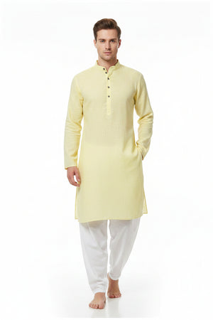 Yellow Arvind Pure Linen Shirt Fabric unstitched piece, soft and lightweight linen material for custom shirt sewing.