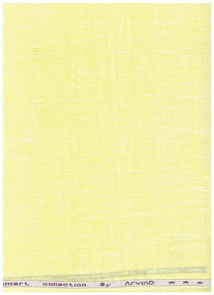 Yellow Arvind Pure Linen Shirt Fabric shown in close-up, featuring lightweight, textured linen material with subtle weave details.
