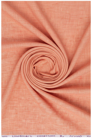 Arvind pure linen shirt fabric in vibrant carrot orange with a smooth, textured appearance perfect for stylish summer shirts.