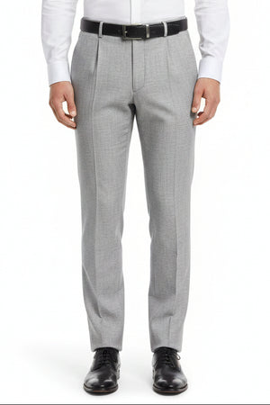 Silver Arvind unstitched linen trousers and suiting fabric, showing textured linen material with fabric swatches.