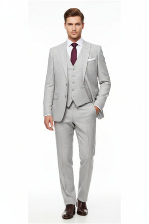 Silver linen suiting fabric from Arvind, unstitched trousers and fabric for suits, shown in a close-up image.