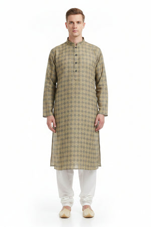 Yellow camouflage Tresca cotton shirting fabric by Arvind, showcasing a detailed unstitched textile with vibrant pattern and texture.