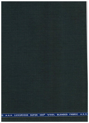 Green Raymond Super 100's poly wool suiting fabric with a luxurious wool blend, ideal for tailored suits and formal wear.