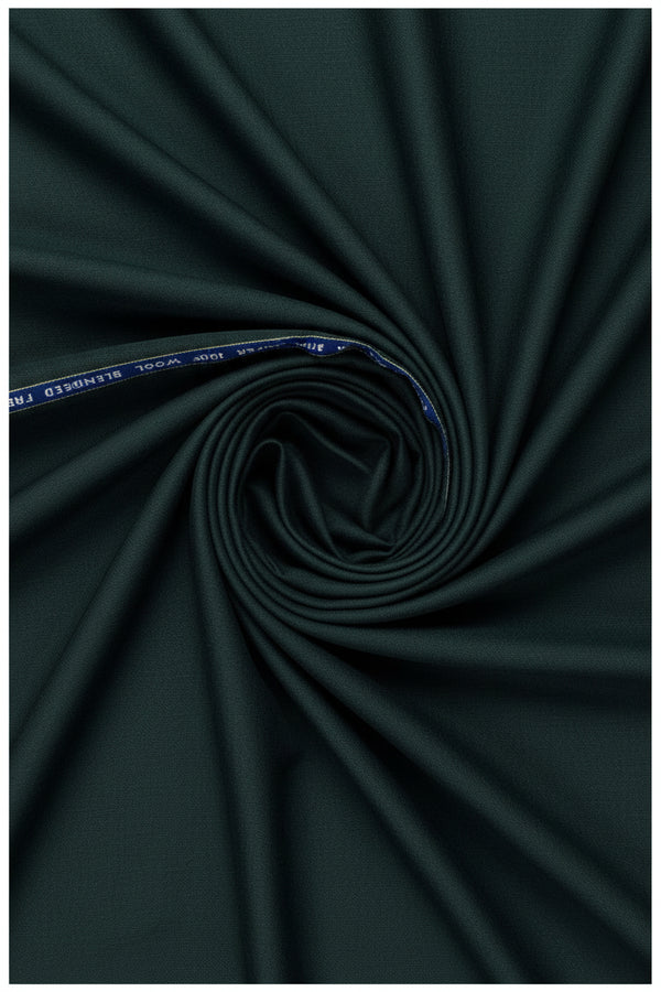 Raymond Super 100's poly wool suiting fabric in green spinach, luxurious wool blend textile with detailed weave pattern.