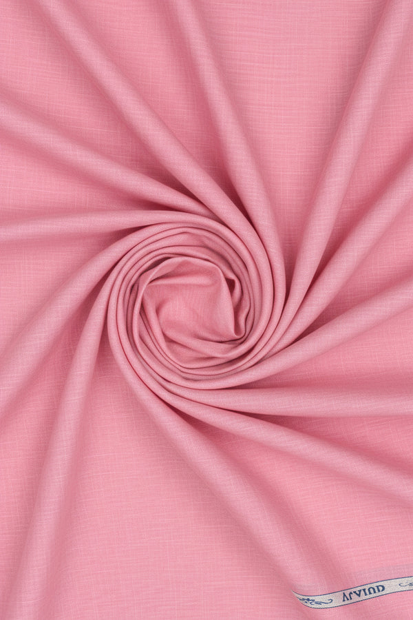 Arvind Tresca Giza Cotton shirting fabric in flamingo pink, showing the soft texture and vibrant color of the material.