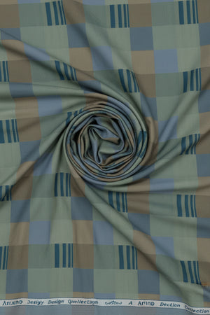 Olive green Tresca cotton shirting fabric by Arvind, showcasing smooth unstitched fabric with a luxurious texture.