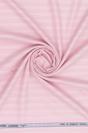 Pink Arvind cotton shirting fabric swatch with woven texture and subtle sheen, showcasing the soft, high-quality material.