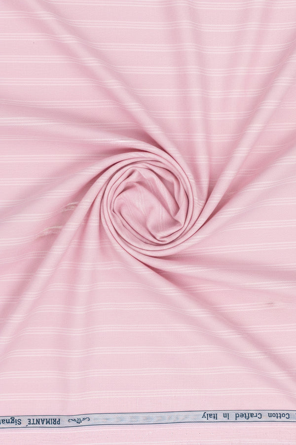 Pink Arvind Tresca Giza cotton shirt fabric swatch with textured pattern and smooth weave, showcasing high-quality textile material.