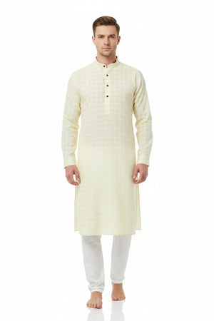 Lemon yellow Arvind Giza cotton unstitched shirt fabric showcasing luxurious textured cotton material for custom tailoring.