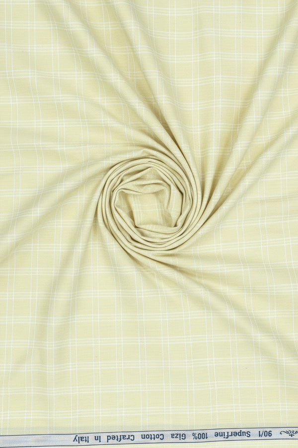 Arvind Tresca shirt in lemon yellow Giza cotton fabric, showcasing the lightweight, breathable material and classic shirt design.