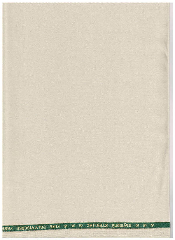 Ivory Raymond Sterling Satin poly viscose suiting fabric, close-up of smooth, shiny textile for tailored garments.