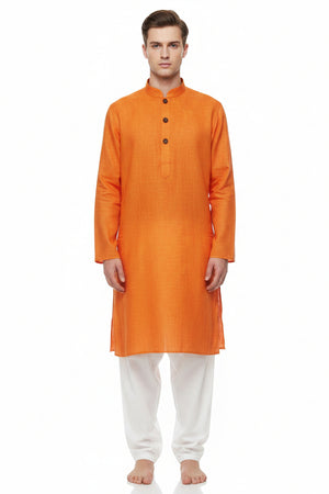 Orange Raymond linen plain unstitched shirting fabric by ARVIND, showing the smooth, lightweight woven textile with natural linen texture.