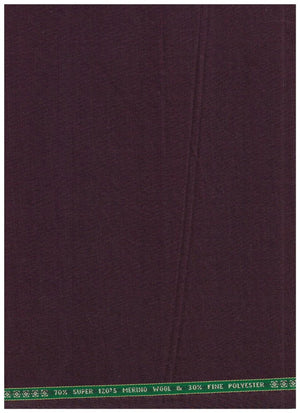 Raymond Super 120's poly wool trousers fabric in wine color, showing a close-up of the wool blend textile with a smooth weave.
