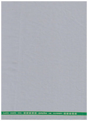 Raymond Polywool Suiting Fabric in Silver Grey with Super 120's Merino Wool, close-up of textured fabric pattern.