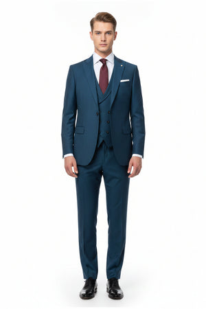 Royal blue Vitto Rossi 160's Italian poly wool trouser and suiting fabric by Mensfabric, shown in close-up.