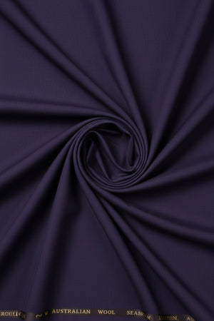 Roberto Cavali 140's Italian poly wool trouser and suiting fabric in matte purple, from Mensfabric, close-up of fabric texture.
