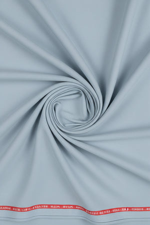 Raymond unstitched poly viscose trousers and suiting fabric in Fumes Grey, showing fabric texture and color detail.