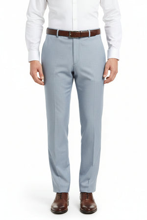 Raymond unstitched poly viscose trousers and suiting fabric in fumes grey, with fabric swatch and detailed texture close-up.