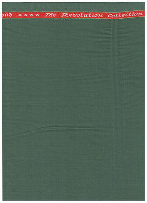 Raymond Jade Green checks polywool fabric for trousers and suits, showing a textured woven pattern with a checkered design.