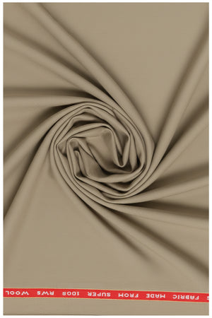 Beige Raymond unstitched polywool trousers and suiting fabric, showing fabric swatch and texture for custom tailoring.