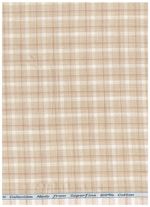 Beige Tresca cotton checks shirting fabric by Arvind, showcasing soft textile with classic pattern and luxurious texture.