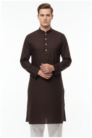 Brown Arvind Tresca Giza Cotton shirting fabric close-up showing smooth texture and fine weave.
