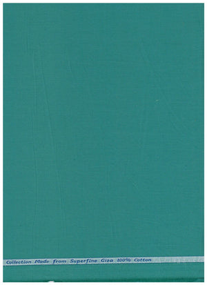 Teal green Arvind Tresca Giza cotton shirt fabric with a smooth texture and subtle weave pattern, showcasing high-quality textile details.
