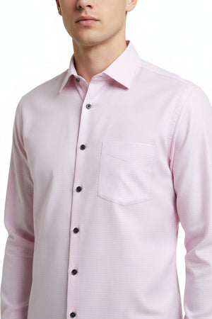 Pink Arvind Primante cotton micro checks shirting fabric, superfine Giza cotton material with a smooth, lightweight texture.