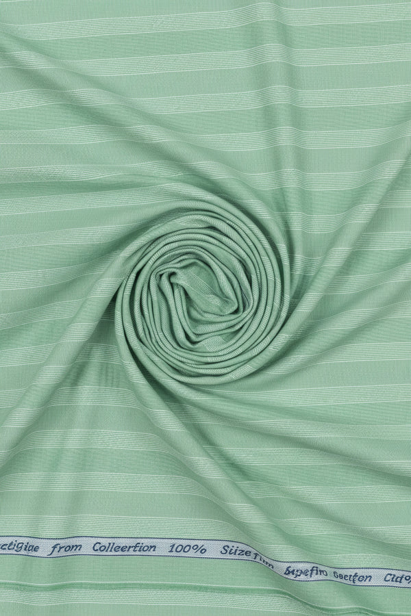 Sage green Arvind Tresca Giza cotton shirt fabric with a smooth, woven texture suitable for shirt making.