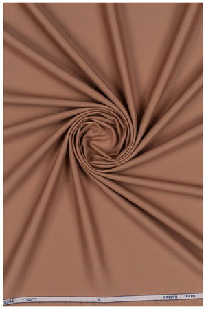 Saddle brown Arvind Zinia Giza Cotton Satin shirting fabric with smooth satin finish and subtle sheen, ideal for stylish shirts.